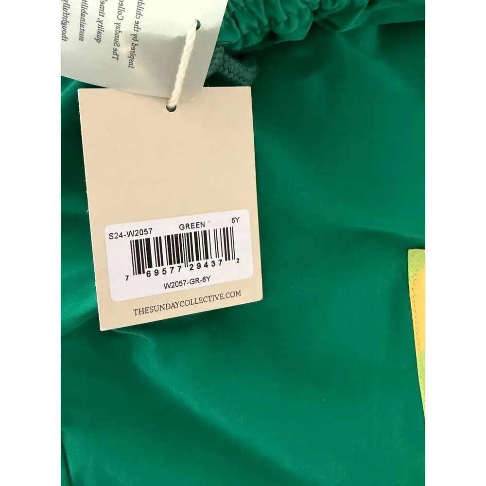 The Sunday Collective Gramercy Green SPF Swim Board Shorts Kids Size 6-7Y